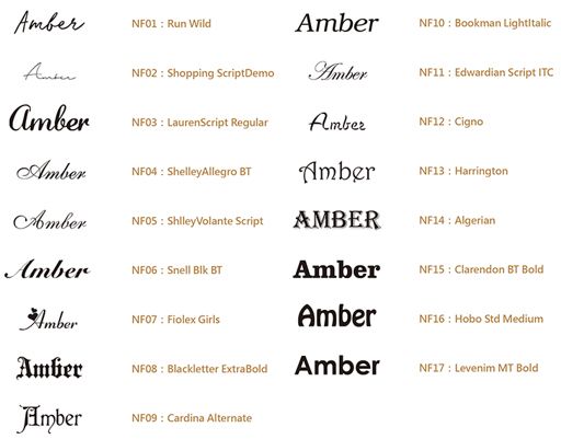 HUNGKUANG Namensschmuck Laserschriftart Auswahlchart